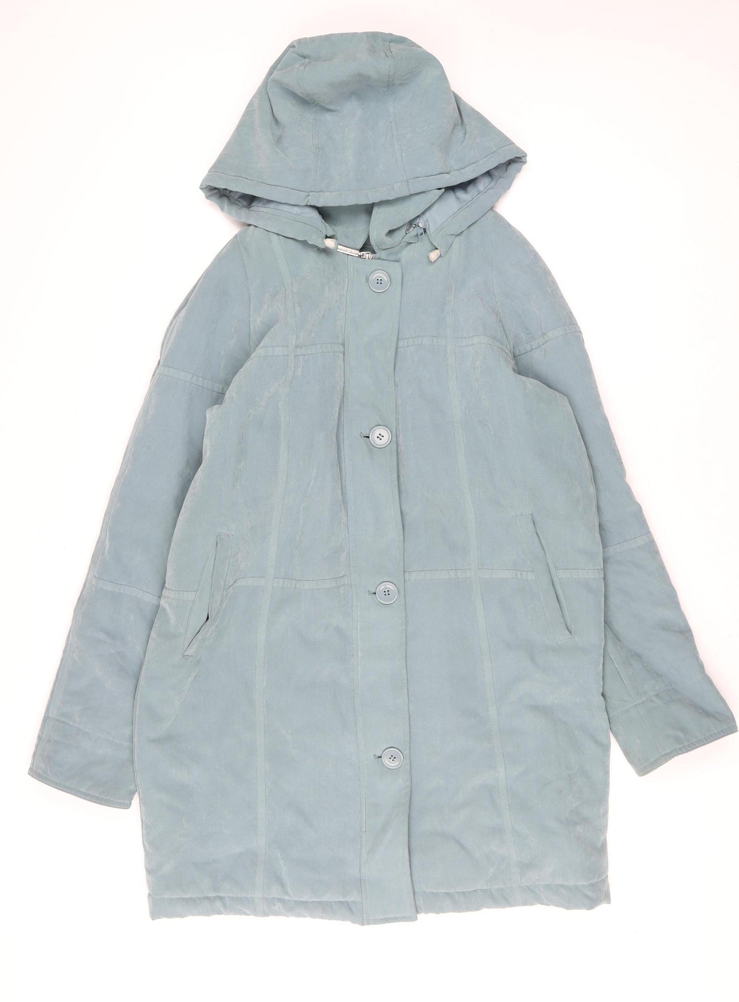 JBC Women Blue Hooded Long Rain Coat Size 12
