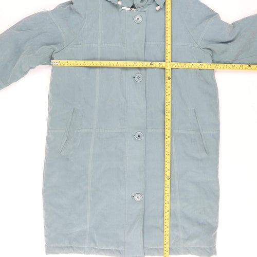 JBC Women Blue Hooded Long Rain Coat Size 12