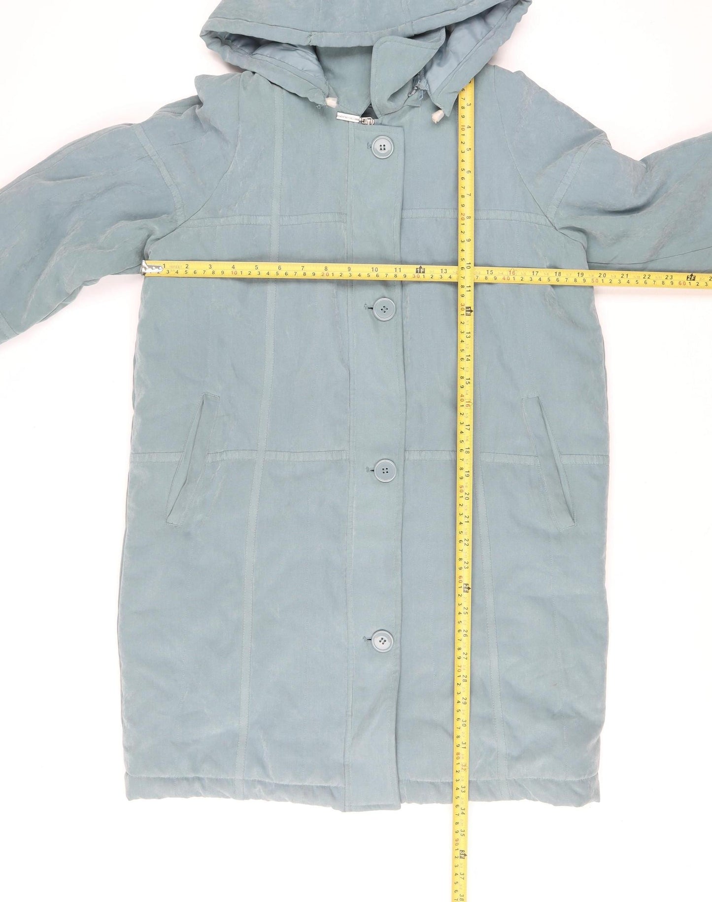 JBC Women Blue Hooded Long Rain Coat Size 12