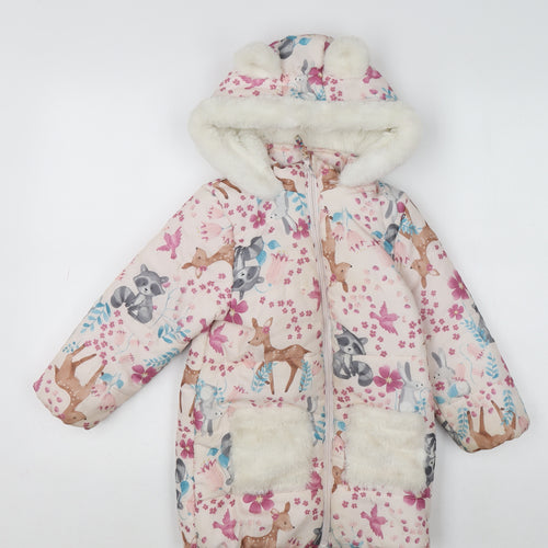 Little Kids Girls Multicoloured Animal Print Puffer Coat 4-5 Years Hooded Winter Jacket