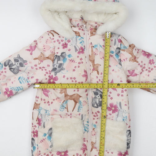Little Kids Girls Multicoloured Animal Print Puffer Coat 4-5 Years Hooded Winter Jacket
