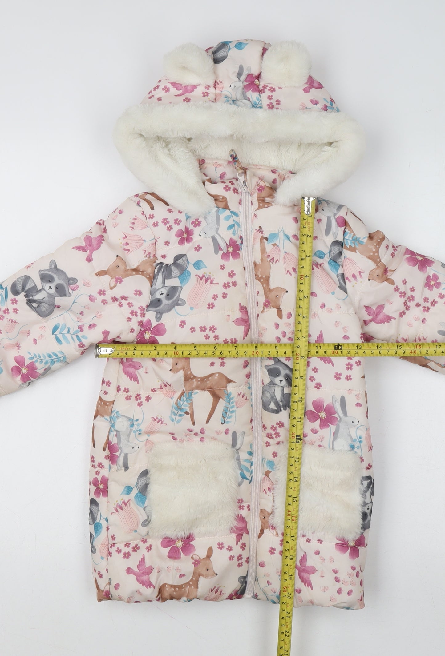 Little Kids Girls Multicoloured Animal Print Puffer Coat 4-5 Years Hooded Winter Jacket