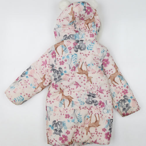 Little Kids Girls Multicoloured Animal Print Puffer Coat 4-5 Years Hooded Winter Jacket