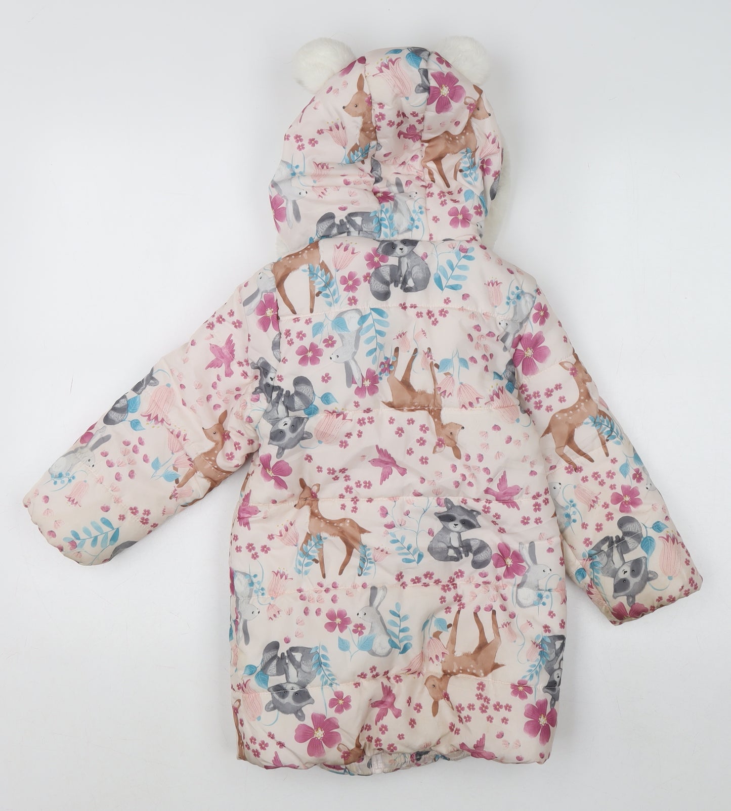 Little Kids Girls Multicoloured Animal Print Puffer Coat 4-5 Years Hooded Winter Jacket