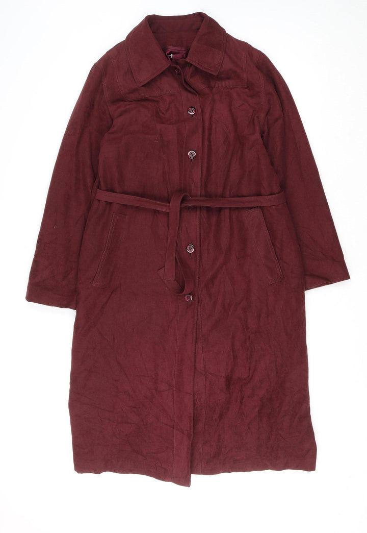 Forecaster of Boston Women’s Burgundy Belted Long Coat Size 12 Classic Style