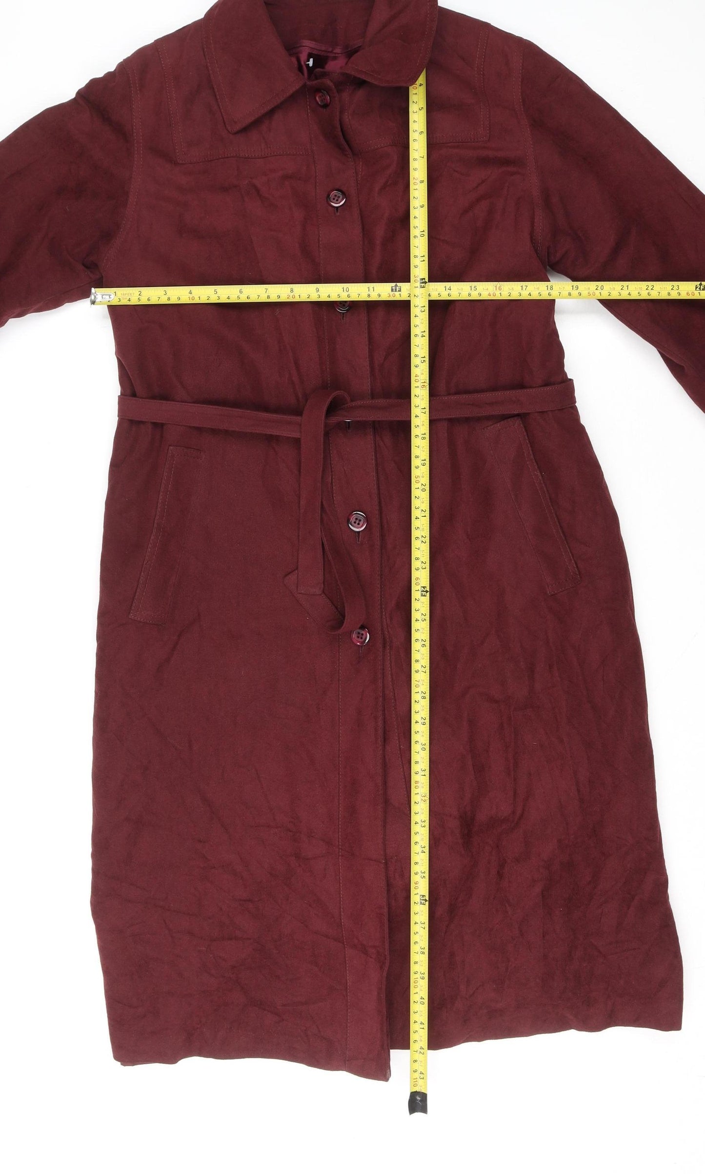 Forecaster of Boston Women’s Burgundy Belted Long Coat Size 12 Classic Style
