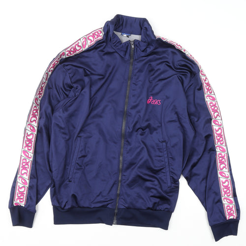 Asics Men Blue Full Zip Sweatshirt L Logo Tape Track Top