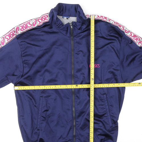 Asics Men Blue Full Zip Sweatshirt L Logo Tape Track Top