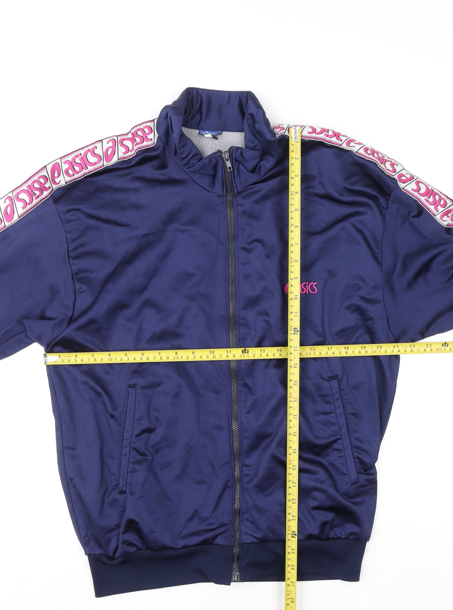 Asics Men Blue Full Zip Sweatshirt L Logo Tape Track Top