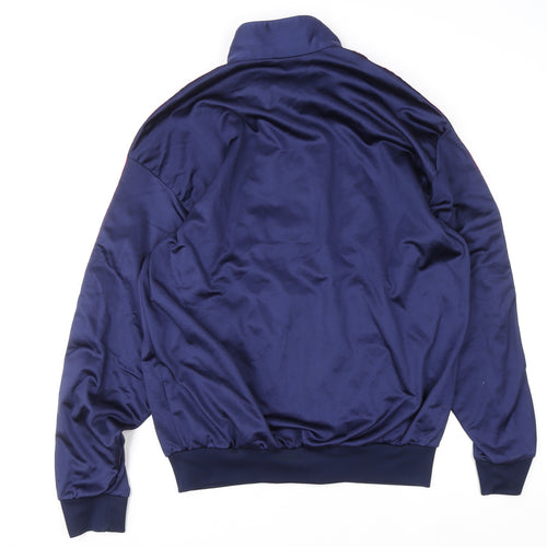 Asics Men Blue Full Zip Sweatshirt L Logo Tape Track Top