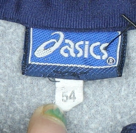 Asics Men Blue Full Zip Sweatshirt L Logo Tape Track Top