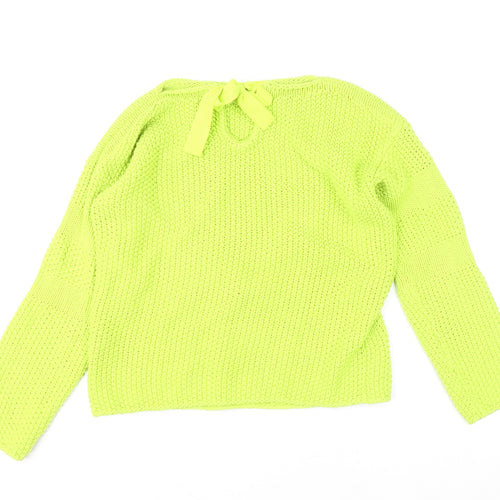 Oui Womens Green Chunky Knit Bow Back Pullover Jumper Size 14
