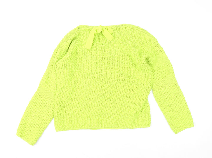 Oui Womens Green Chunky Knit Bow Back Pullover Jumper Size 14