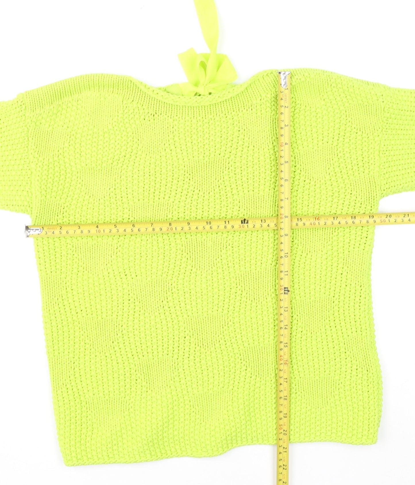 Oui Womens Green Chunky Knit Bow Back Pullover Jumper Size 14
