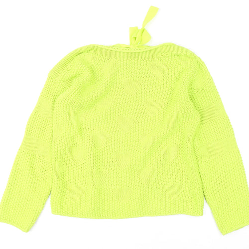 Oui Womens Green Chunky Knit Bow Back Pullover Jumper Size 14
