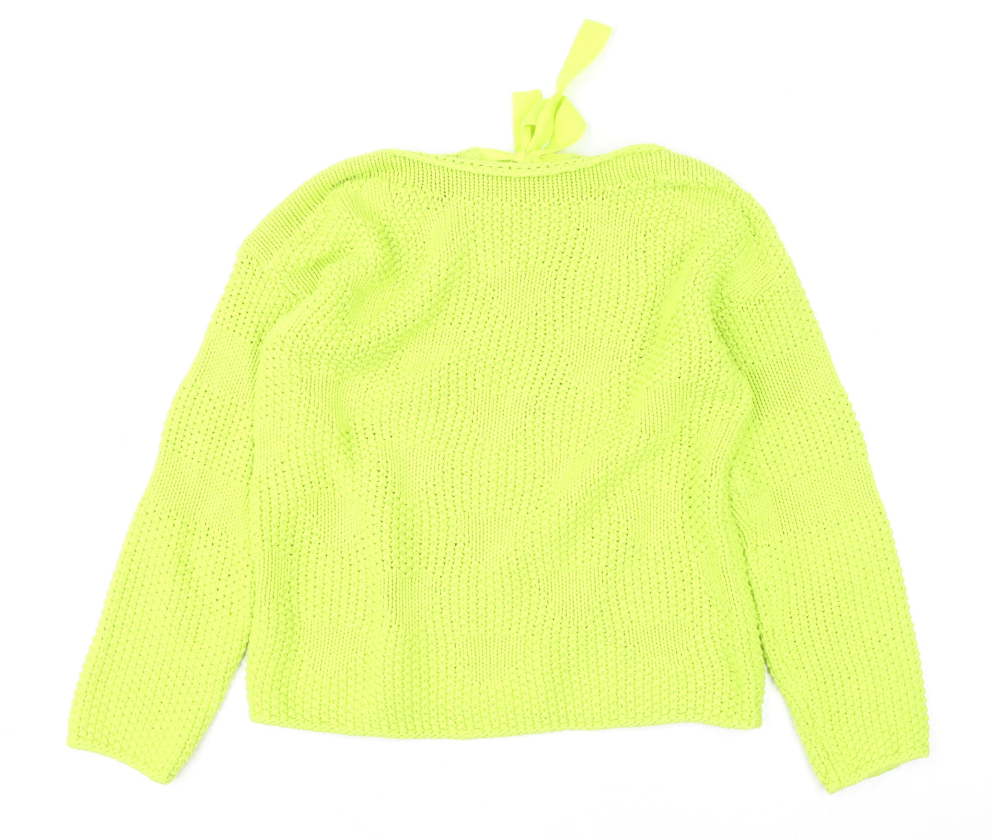 Oui Womens Green Chunky Knit Bow Back Pullover Jumper Size 14