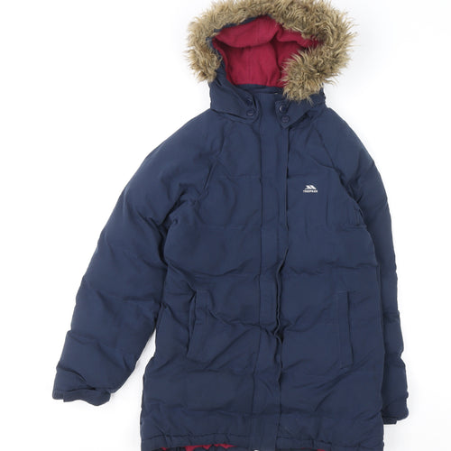 Trespass Girls Blue Waterproof Hooded Parka Coat 9-10 Years