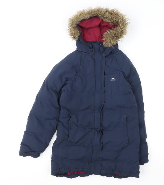 Trespass Girls Blue Waterproof Hooded Parka Coat 9-10 Years