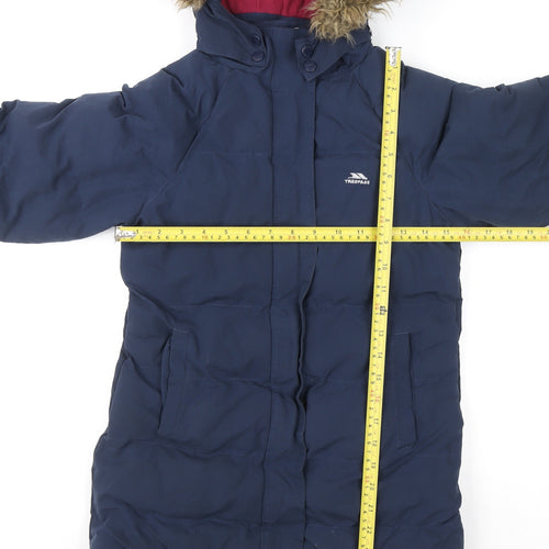 Trespass Girls Blue Waterproof Hooded Parka Coat 9-10 Years