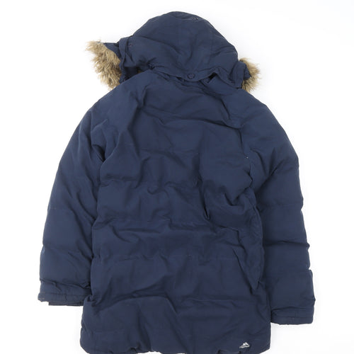 Trespass Girls Blue Waterproof Hooded Parka Coat 9-10 Years