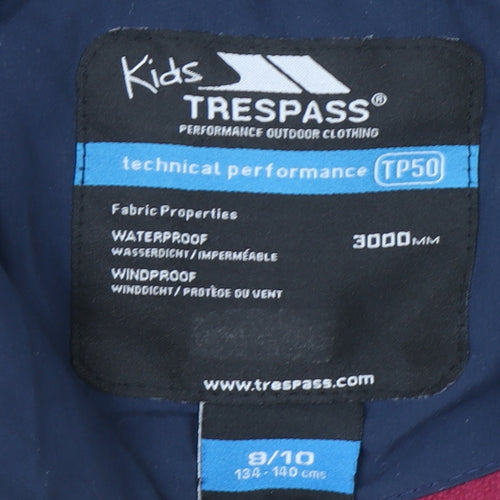 Trespass Girls Blue Waterproof Hooded Parka Coat 9-10 Years