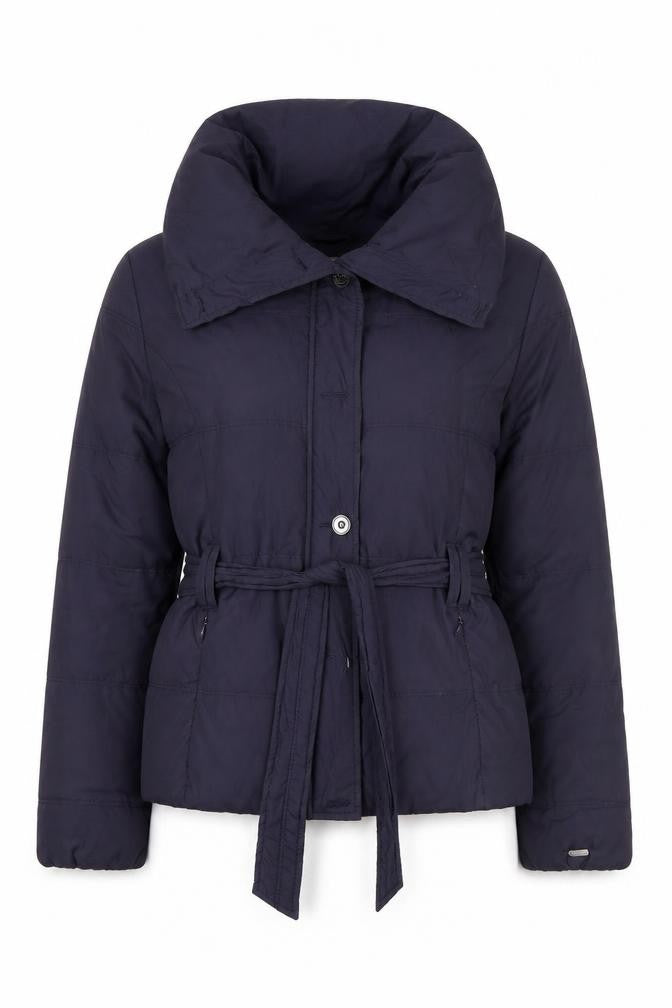 Front view of TIMEOUT BRAND Women's Purple Belted Puffer Jacket, size S