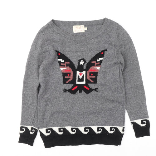 Valley of the Dolls Womens Grey Aztec Knit Pullover Jumper XS