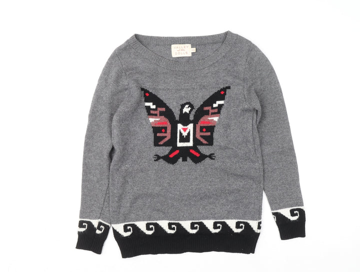 Valley of the Dolls Womens Grey Aztec Knit Pullover Jumper XS