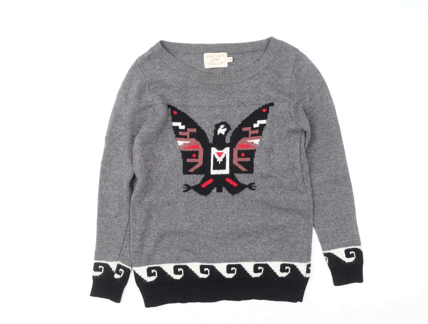Valley of the Dolls Womens Grey Aztec Knit Pullover Jumper XS