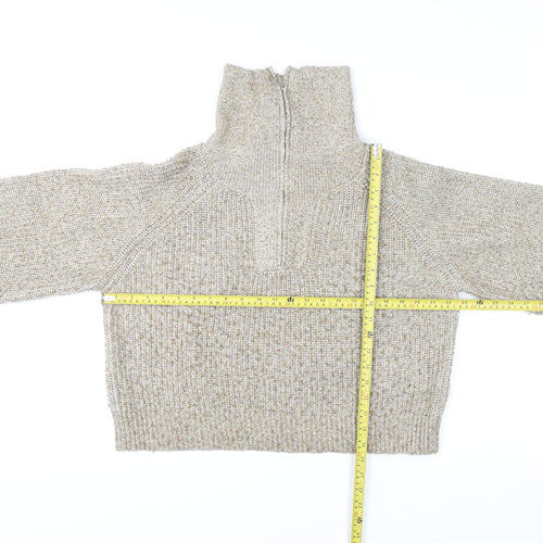 Pull & Bear Women’s Beige Chunky Knit High Neck Zip Jumper Size 12
