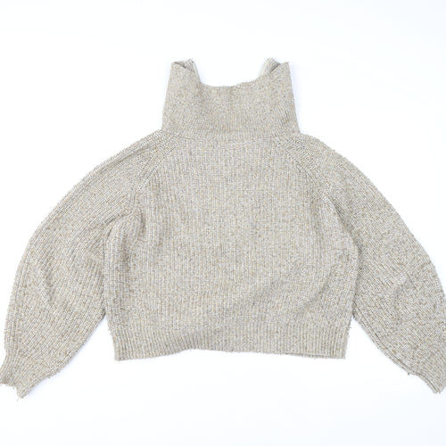 Pull & Bear Women’s Beige Chunky Knit High Neck Zip Jumper Size 12