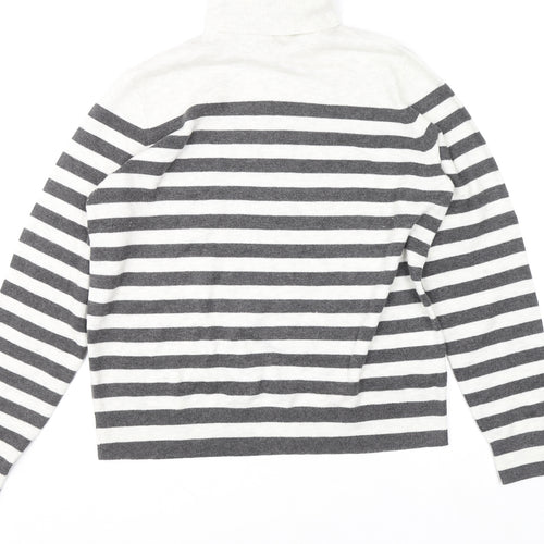 Marks and Spencer Women’s Grey Striped Roll Neck Knit Jumper M