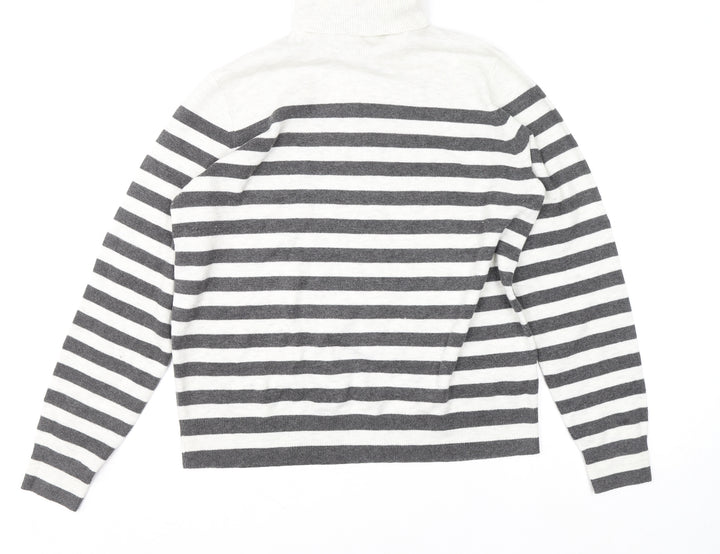 Marks and Spencer Women’s Grey Striped Roll Neck Knit Jumper M