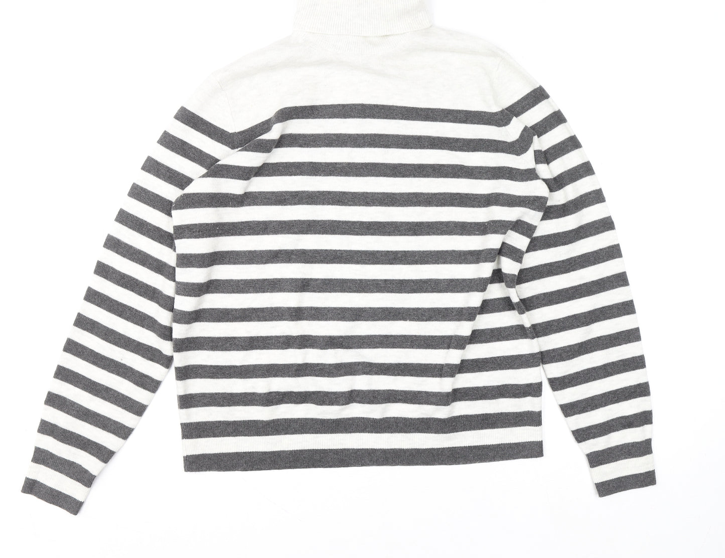 Marks and Spencer Women’s Grey Striped Roll Neck Knit Jumper M