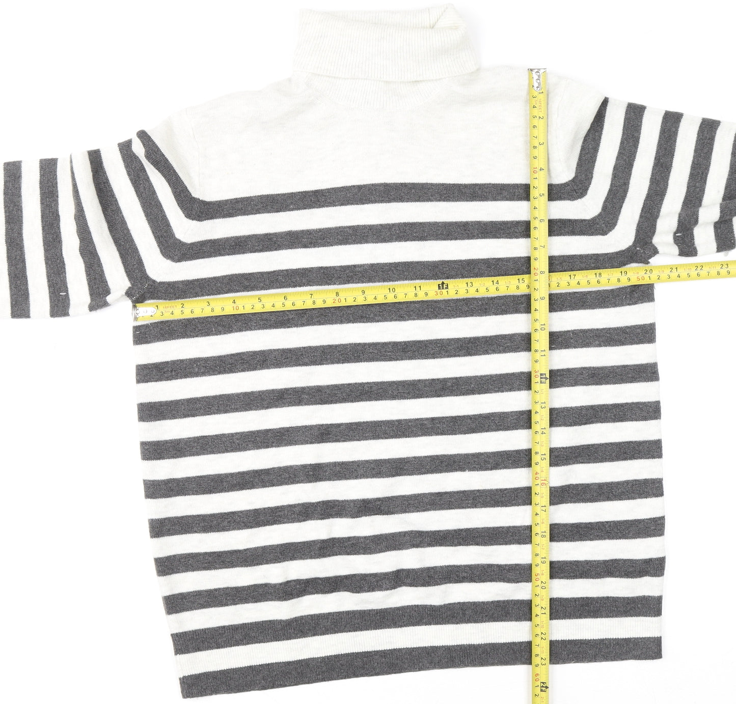 Marks and Spencer Women’s Grey Striped Roll Neck Knit Jumper M