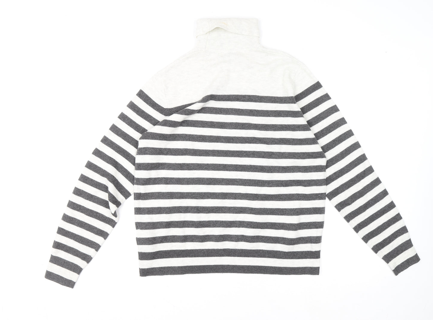Marks and Spencer Women’s Grey Striped Roll Neck Knit Jumper M
