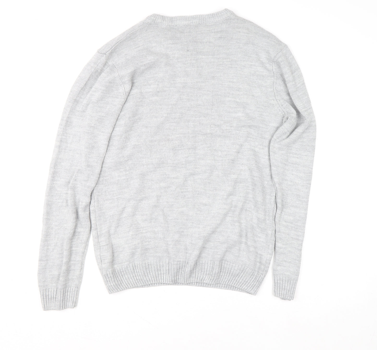 boohooMAN Men's Grey L Christmas Penguin Crew Neck Jumper