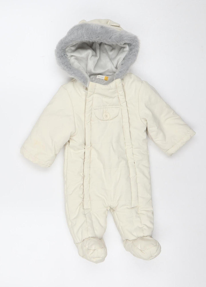 John Lewis Unisex Ivory Hooded Puffer Snowsuit 0-3 Months Winter Warm Lined