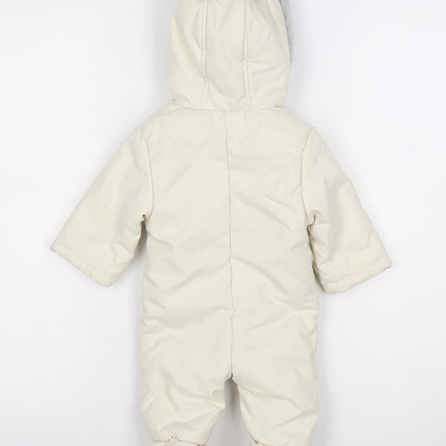 John Lewis Unisex Ivory Hooded Puffer Snowsuit 0-3 Months Winter Warm Lined