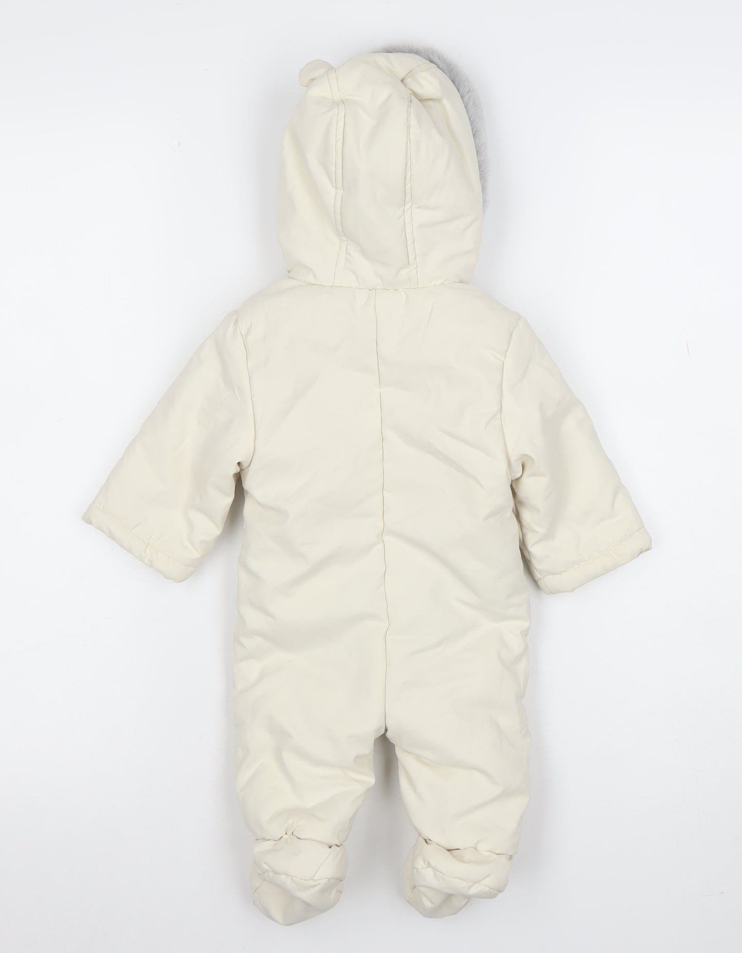John Lewis Unisex Ivory Hooded Puffer Snowsuit 0-3 Months Winter Warm Lined