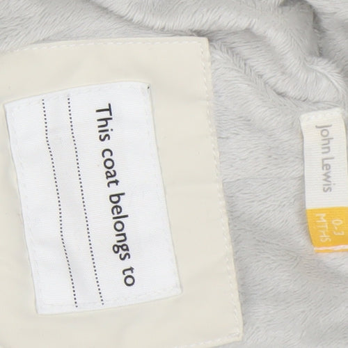 John Lewis Unisex Ivory Hooded Puffer Snowsuit 0-3 Months Winter Warm Lined
