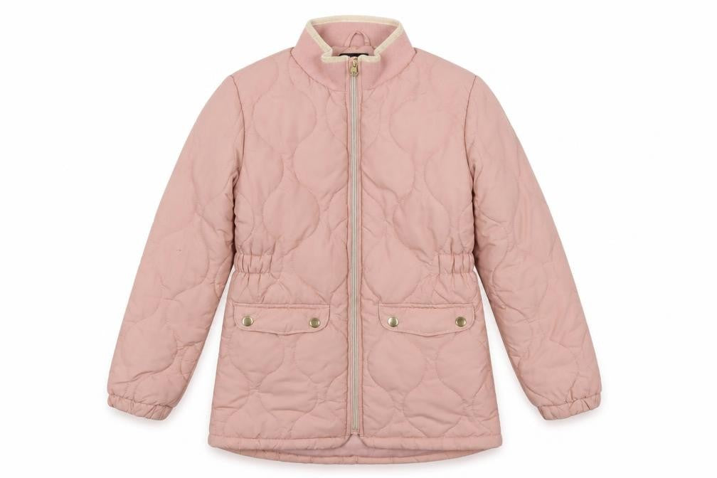 Front view of NAME IT girls’ pink quilted mid-length padded jacket 10 years