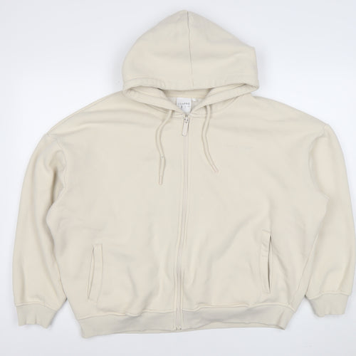 USA Pro Women Beige Full Zip Hoodie Size 12 Lined Cotton Blend