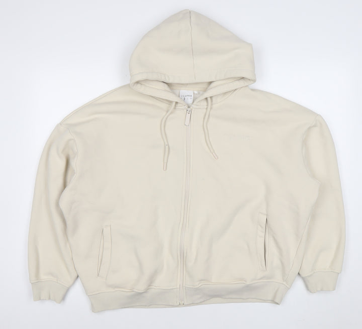 USA Pro Women Beige Full Zip Hoodie Size 12 Lined Cotton Blend