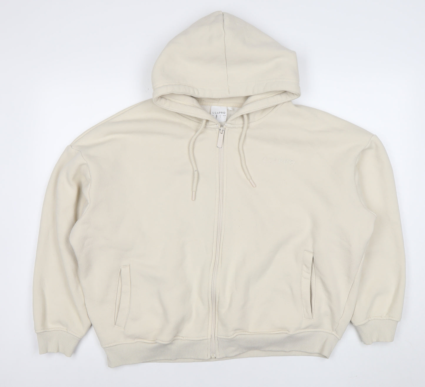 USA Pro Women Beige Full Zip Hoodie Size 12 Lined Cotton Blend