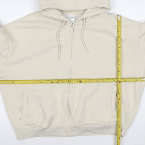 USA Pro Women Beige Full Zip Hoodie Size 12 Lined Cotton Blend
