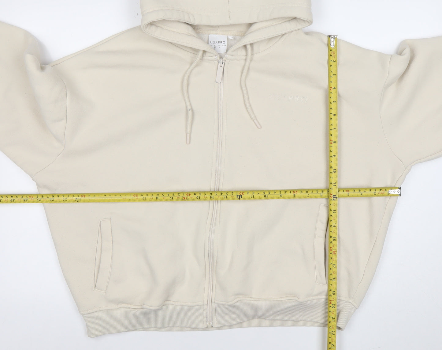 USA Pro Women Beige Full Zip Hoodie Size 12 Lined Cotton Blend