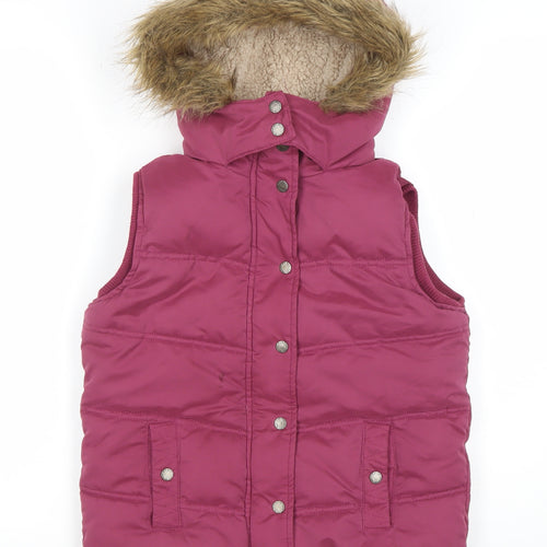 FatFace Girls Pink 10-11 Years Hooded Faux Fur Trim Puffer Gilet Jacket