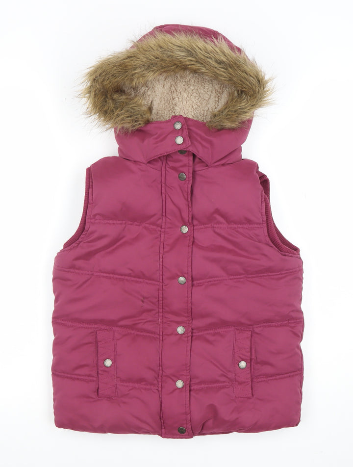 FatFace Girls Pink 10-11 Years Hooded Faux Fur Trim Puffer Gilet Jacket