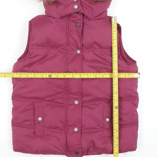 FatFace Girls Pink 10-11 Years Hooded Faux Fur Trim Puffer Gilet Jacket